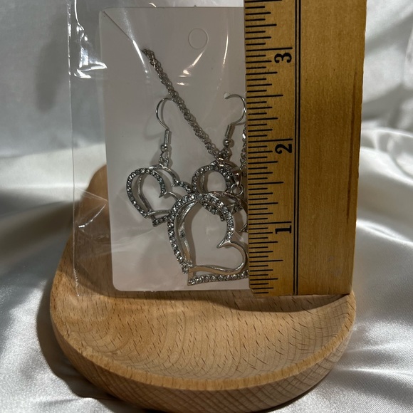 Silver Rhinestone Heart Necklace & Earrings Set - Picture 3 of 4